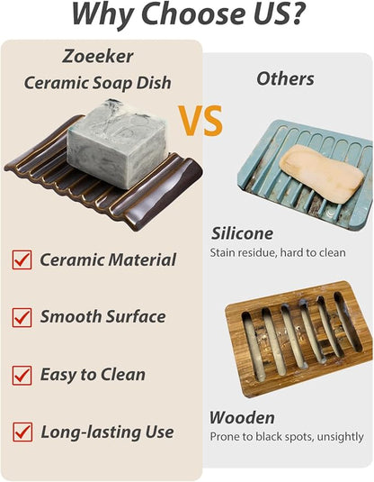 Bar Soap Holder Ceramic Soap Dish Japanese Style for Countertop & Saver for Shower Sink and Kitchen, with Self Drain, Lift Soap Keep Dry, Purple