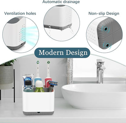 Toothbrush Holders for Bathrooms, Kids Electric Toothbrush and Toothpaste Holder, 4 Slots Tooth Brushing Holder for Bathroom Countertop Organizer and Storage, Bathroom Accessories (Grey)