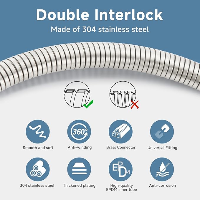 Shower Hose Extra Long 304 Stainless Steel Handheld Showerhead Hoses,Anti Winding Interface,With Brass Insert And Nut-durable ＆ Flexible Rv Shower Hose Replacement (Brushed Nickel, 39 Inches)