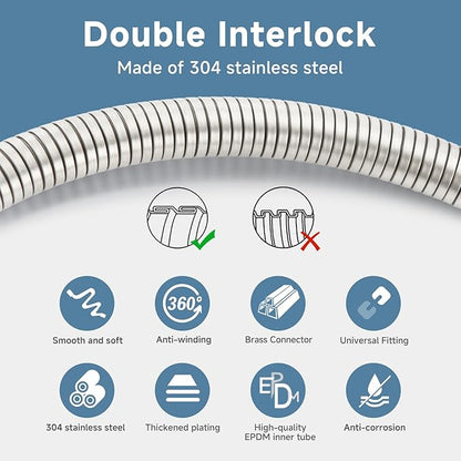 Shower Hose Extra Long 304 Stainless Steel Handheld Showerhead Hoses,Anti Winding Interface,With Brass Insert And Nut-durable ＆ Flexible Rv Shower Hose Replacement (Brushed Nickel, 39 Inches)
