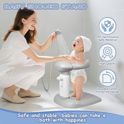 Baby Shower Stand, Baby Shower Standing Support, Adjustable Baby Bath Support with Anti-Slip/Dumping Base, Baby Bath Stand for Themselves,Soporte para Bañera de Bebé,Ideal Gift for Infants 6-36 Months