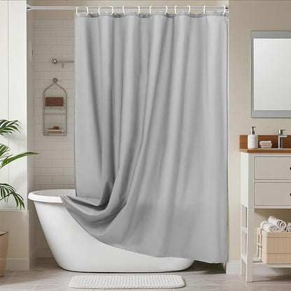AooHome Light Grey Stall Size Bathroom Curtain for Hotel, Fabric Shower Liner with Hooks for Hotel, Water Repellent, 54 Width x 72 Height Inch