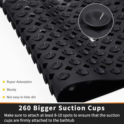 Yimobra Non Slip Bath Mat, Super Strong Suction Cups,34.5"x15.5"Long Tub Mat with Drain Holes, Machine Washable Fast Draining Shower Mats, Bathroom Essentials,Black