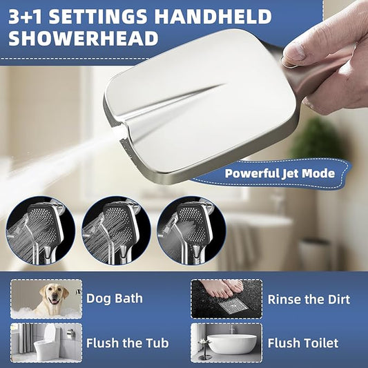 14" High Pressure Rain/Rainfall Shower Heads With Handheld Spray Combo (3+1 Settings & Built-in Power Wash Mode), Double/Dual Shower Head With Handheld - Height/Angle Adjustable(Polished Chrome)