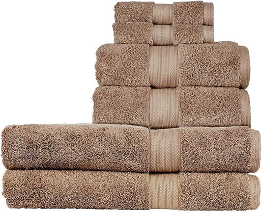 Christy Renaissance 6 Piece Brown Towel Set| 100% Egyptian Cotton | Luxury Bathroom Towels | Soft and Super Absorbent | 675 GSM | 2 Bath Sheet 2 Hand 2 Face | Mink