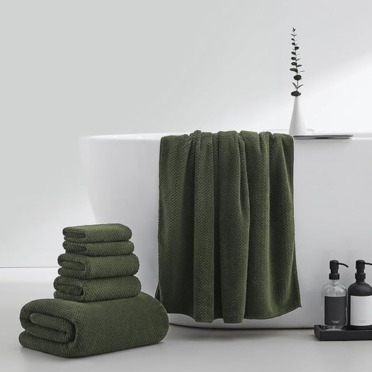 Extra Large Bath Towels Set for Bathroom 30x60 Inches Super Soft Light Weight Quick Dry Microfiber Shower Towels (Green, 6 Piece)