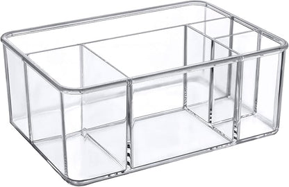 Amazing Abby - Glamour - Acrylic 5-Compartment Makeup Organizer, Transparent Plastic Beauty Supply Holder, Perfect Bathroom Vanity Storage Solution for Makeup Palettes, Makeup Brushes, and More