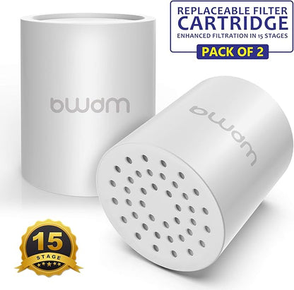 Shower Filter Replacement Cartridge, 15 stage, High Output, Vitamin C, Removing Heavy Metals Hard Water.Universal with Any Shower Filter of Similar Design.Pack of 2