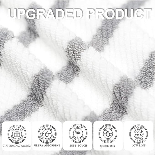 Grey and White Bath Towels (4PC, Large 30"x56") - Cotton | Hotel Quality | Lightweight | Thick | Soft | Absorb, Striped Towels for Bathroom, Quick Dry Towel for Shower, Gray and White Stripe