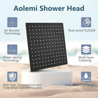 Aolemi Shower Faucet Set, High Pressure Shower System with 2-in-1 Handheld Sprayer, Wall Mount Fixture Combo with Rough-in Valve, 16 Inch Shower Head, Oil Rubbed Bronze