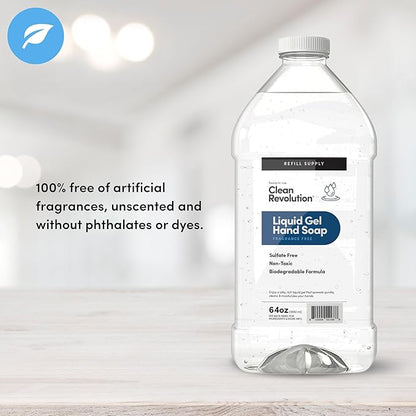 Clean Revolution Liquid Gel Hand Soap, Silky Rich Liquid, Quick Lather, Fast Rinsing (Fragrance Free) 64 Fl Oz