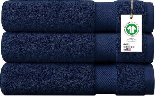 Delara 100% Organic Cotton Towels 650 GSM Plush Feather Touch Quick Dry Bath Sheet, Pack of 3 GOTS Certified, Oeko-Tex Green Certified, Organic Cotton Bath Sheet, 36"X70"