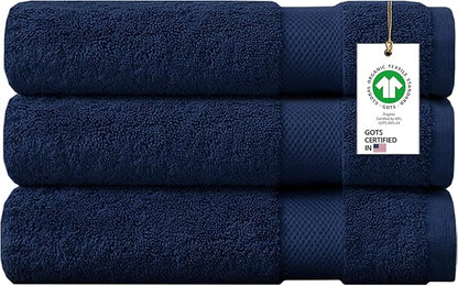 Delara 100% Organic Cotton Towels 650 GSM Plush Feather Touch Quick Dry Bath Towel, Pack of 3 GOTS Certified, Oeko-Tex Green Certified, Organic Cotton Bath Towel, 30"X58"