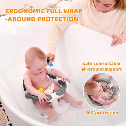 Baby Bath Seat for Babies 6 Months & Up Sitting Up,Infant Bath Seat with Temperature Alert+Open Backrest+on/Off Armrest,Toddler Bath seat Baby Bath Chair for Bathtub,Tub,Sink Aqua