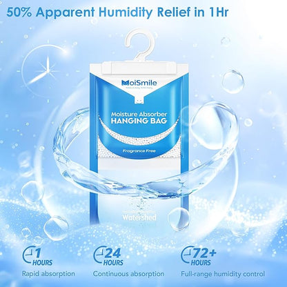 Moisture Absorbers 20 Pack Fragrance Free, Hanging Closet Dehumidifier Bags, Humidity Absorber, Compact Eliminates Odors Humidity Packs for Car, Bathroom, Bedroom, Basement, 9.8OZ