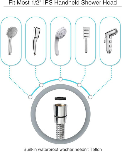 PHASAT 118-Inch Extra Long Indoor Outdoor Shower Tube Replacement Stainless Steel Handheld Shower Hose,Chrome,A3107C-3.0