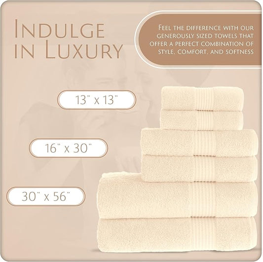 MAURA Basics Bath Towel Sets for Bathroom with Hanging Hook Loops. 2 Bath Towels, 2 Hand Towels, 2 Washcloths, Soft, Durable, Long Lasting and Absorbent Towels Set, Cream