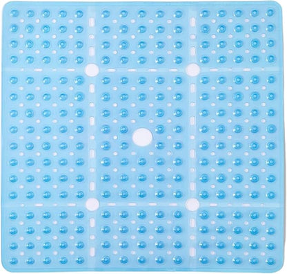 ENKOSI Square Shower Mat 27x27 inch - Anti Slip Bathroom Shower Stall Mats for Shower Floors - Non Slip Square Bath Mat with Strong Secure Suction Cups and Drain Holes in Middle (Clear Blue 27x27)