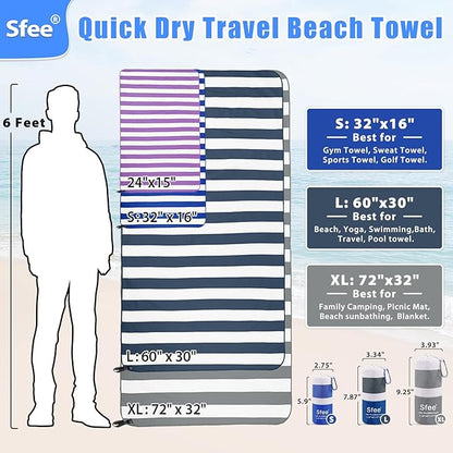 Sfee 2 in 1 Microfiber Oversized Beach Towel, Quick Dry Travel Towel Camping Towel Super Absorbent Compact Lightweight Sports Gym Towel for Beach,Gym, Hiking, Pool, Backpacking, Bath, Yoga