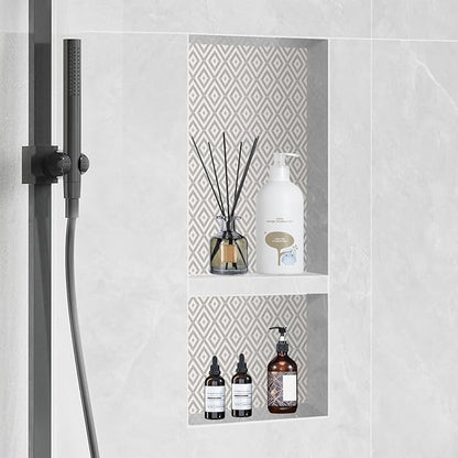 VEVOR Shower Niche Ready for Tile 16" x 24", Double Shelf Organizer, Square Corners Wall-inserted Niche Recessed, Sealed Protection Modern Soap Storage Niche for Shower Bathroom, Black