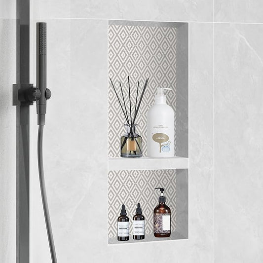 VEVOR Shower Niche Insert Tile Ready 16" x 32", Double Shelf Niche for Shower Wall Bathroom for Shampoo and Toiletry Storage, Black
