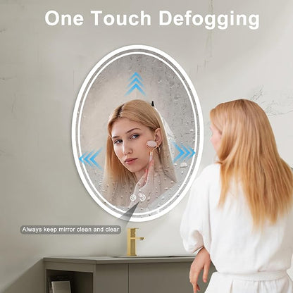 32 x 24 inch Oval LED Bathroom Mirror Anti-Fog 3 Colors Light Dimmable Wall Mounted Lighted Bathroom Vanity Mirror Smart Makeup Mirror Touch Switch