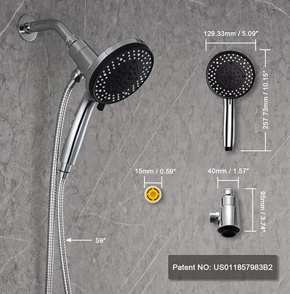 2.5gpm Magnetic Shower Head with Handheld:High Pressure10-setting Handheld Shower Head,Magnetic Bracket,59 Inches Stainless Steel Shower Hose,Magnetic Shower Base. (Basic Model, Chorme)