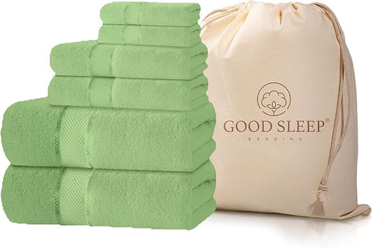 100% Cotton Bath Towel Set, Set of 6 Bath Towels, 2 Bath Towel, 2 Hand Towels, 2 Wash Cloths for Showering, Highly Absorbent Bathroom Set, Super Soft & Quick Dry Towels for Bathroom, Sage