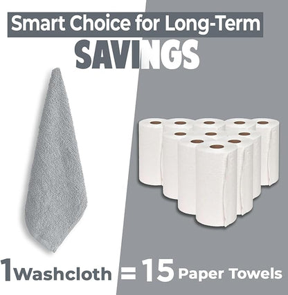 DAN RIVER 24 Pack Wash Cloths for Showering [12x12] - 100% Cotton Washcloths Premium Quality Flannel Face Cloths for Bathroom, Highly Absorbent and Soft Feel Wash Clothes, Silver