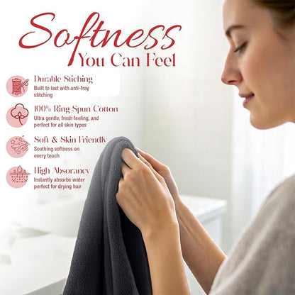 RIVERSIDE 12 Pack Washcloths - 12x12 Inches, 400 GSM, 100% Ring-Spun Cotton - Soft, Absorbent & Durable Face and Body Towels - for Bathroom, Spa, Gym, Makeup Removal & Everyday Use - Charcoal