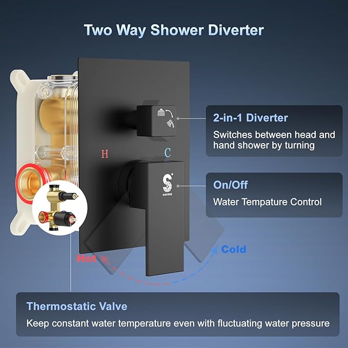 SR SUN RISE 10 Inch Slide Bar Shower Faucet Luxury High Pressure Shower Heads and Handheld Spray Combo Set Wall Mounted Shower System Included Valve and Trim Kit, Matte Black