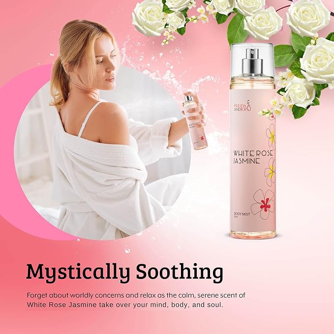 Home Spa Gift 10oz Deep Moisturizing Fragrance Body Lotion & 8 oz. Fine Fragrance Body Mist Set Luxury Self-Care Combo for Women & Girls (White Rose Jasmine)