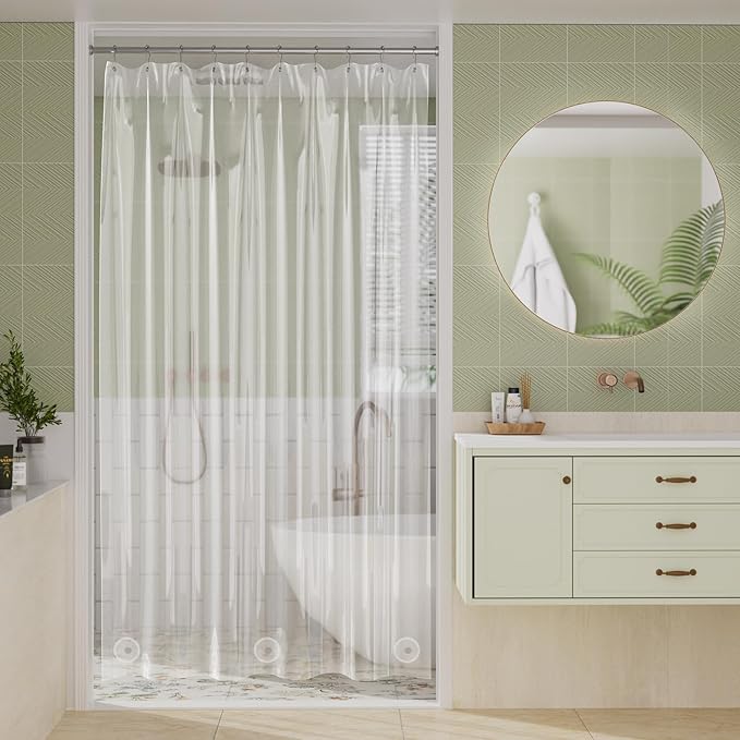 Amazer Clear Shower Curtain Liner, 60x72 Plastic Shower Liner PEVA Medium Weight Inside Shower Curtain for Bathroom with Rustproof Grommets
