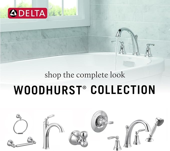 Delta Woodhurst Roman Tub Faucet with Hand Shower, Chrome Deck Mount Bathtub Faucet, Chrome T4732 (Valve sold separately)