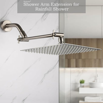 Shower Head Extension Arm, Adjustable Shower Head Arm Extender with Locking Set Screw, G1/2 Connector for Fixed/Rain/Handheld Showerheads, Easy Installation (Brushed Nickel, 10 Inch)