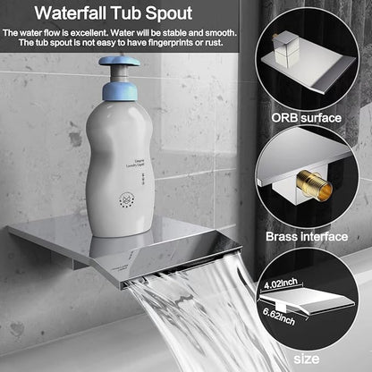 Rain Shower System 12 inch Shower Faucet Set with Tub Spout,Bathroom Wall Mounted Waterfall Shower Head Faucet Sets Complete with Handheld Spray,Rough-in Valve Body and Trim kit,Chrome Polished