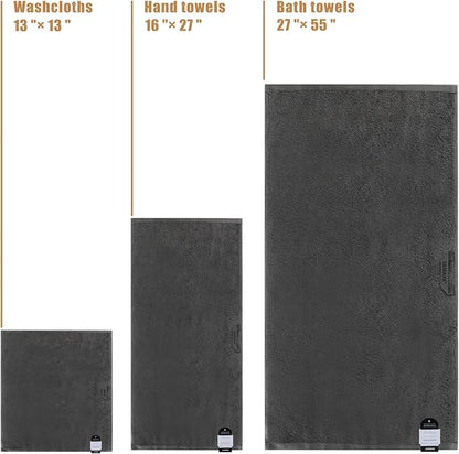 SEMAXE 18-Pack Bath Towel Set Include 6 Bath Towels, 6 Hand Towels, 6 Wash Cloths, 100% Cotton Bathroom Towels with Hanging Loops and Nano-Bio Lifecycle Labels, Soft & Absorbent Towel, Yellow & Grey