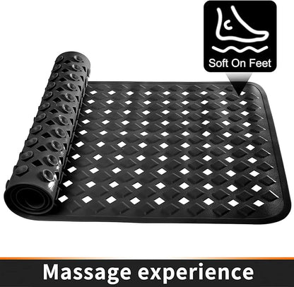 Yimobra Non Slip Bath Mat, Super Strong Suction Cups,34.5"x15.5"Long Tub Mat with Drain Holes, Machine Washable Fast Draining Shower Mats, Bathroom Essentials,Black