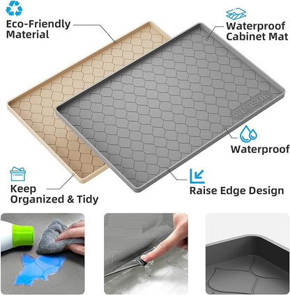 Silicone Under Sink Mat 37" x 19", kitchen Essentials and Gadgets, Shelf liner and Cabinet Protector, Home Organizers and Storage, Waterproof Bathroom Tray