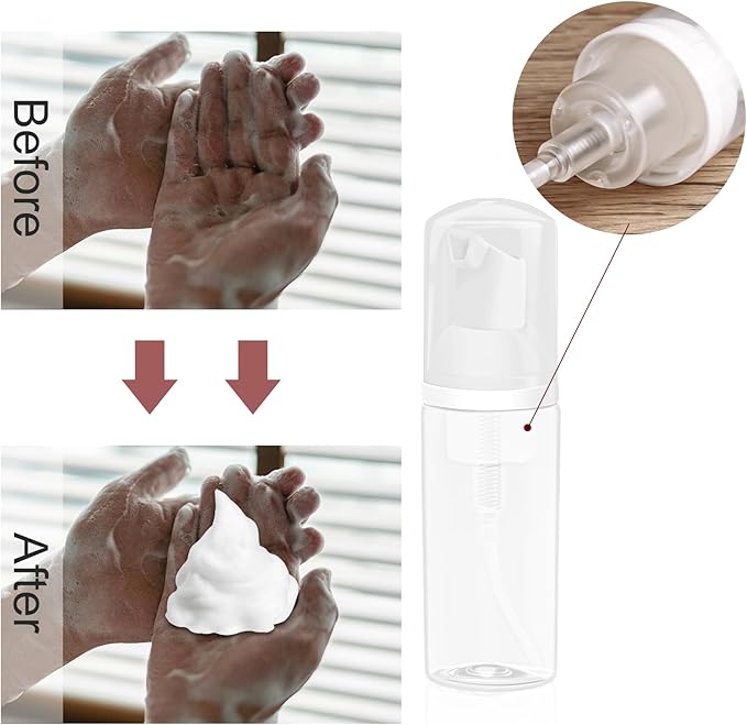2oz Plastic Foam Pump Bottle, Empty Bottle Travel Foaming Dispenser for Hand Soap, Shampoo (2Pcs, 60ml)