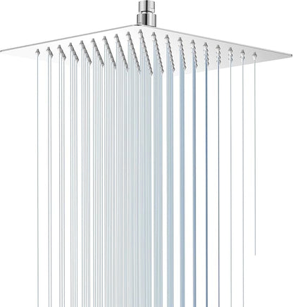 Square Rainfall Shower Head, High Pressure Flow with 304 Stainless Steel Made, Relaxed Shower Experience, Universal Ceiling or Wall Mount, 10inch Chrome