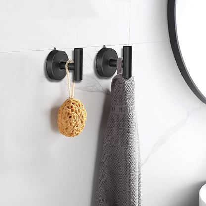DGYB Large Suction Cup Hooks for Shower Set of 4 - Black Towel Hooks for Bathrooms - Stainless Steel Removable Wall Hooks - 15 Lb Heavy Duty Hanging