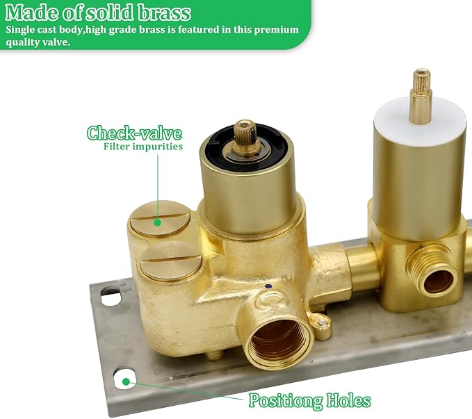 HOMEDEC 3 Function Shower Mixing Valve and Trim Kit, Brushed Gold 3 Ways Thermostatic Valve Flow Volume Control Vertical Shower Diverter Selector