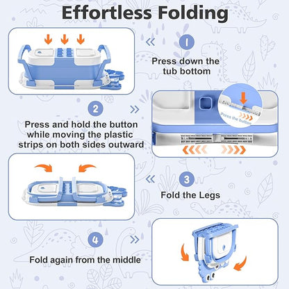 MoreFeel Collapsible Baby Bathtub for Newborn with Thermometer & 1 Hooded Towel & 1 Soft Floating Cushion,Portable Travel Bathtub with Drain Hole, Durable Foldable Baby Tubs for Infants to Toddler