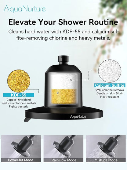 Filtered Shower Head with Filters, High Pressure Filter Showerhead for Healthier Hair & Skin, Remove Chlorine and Heavy Metals For Hard Water,3 Modes 7 Inch Best Shower Heads 2.5 GPM, Brushed Nickel