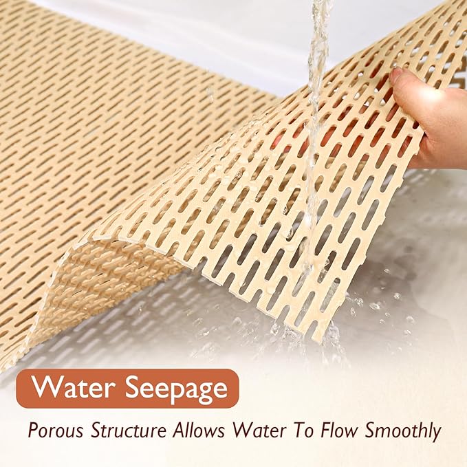 Extra Large Non-Slip Shower Mat, Fast-Dry PVC Bath Stall Tub Mat, Drain-Hole Design for Shower Stall Tub for Elderly/Kids, Non Slip Bath Mat Bathroom Safety Accessory, Khaki 47"x32"