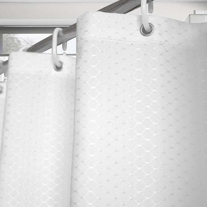 AooHome 72x78 Inch White Shower Curtain, Extra Long Fabric Bathroom Curtain Waffle Weave Design with Hooks, Weighted Hem, Heavy Duty, Water Repellent, 72 Width by 78 Height Inch