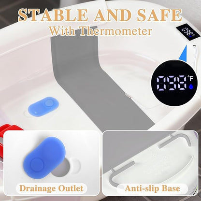 Baby Bathtub, Baby Bath Tub with Thermometer & Soft Cushion, Collapsible Infant Bathtub for Newborn to Toddler 0-36 Months, Quick Use & Portable for Travel(Grey)