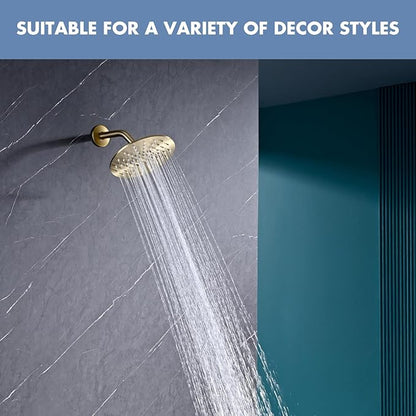 Rainfall Shower Head, MEDIOMI Rain Shower Head Set - Ultra-Thin Design High Flow Stainless Steel Large Round Rain Shower Heads with Shower Arm and Flange (8-Inch, Brushed Gold)