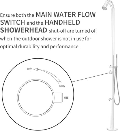 HEATGENE Outdoor Shower System, Showerhead, Wand Hand Shower, Foot Spout Rinse, Outdoor Shower Stand for Outside/Poolside/Patio Drench Shower - Matte Black